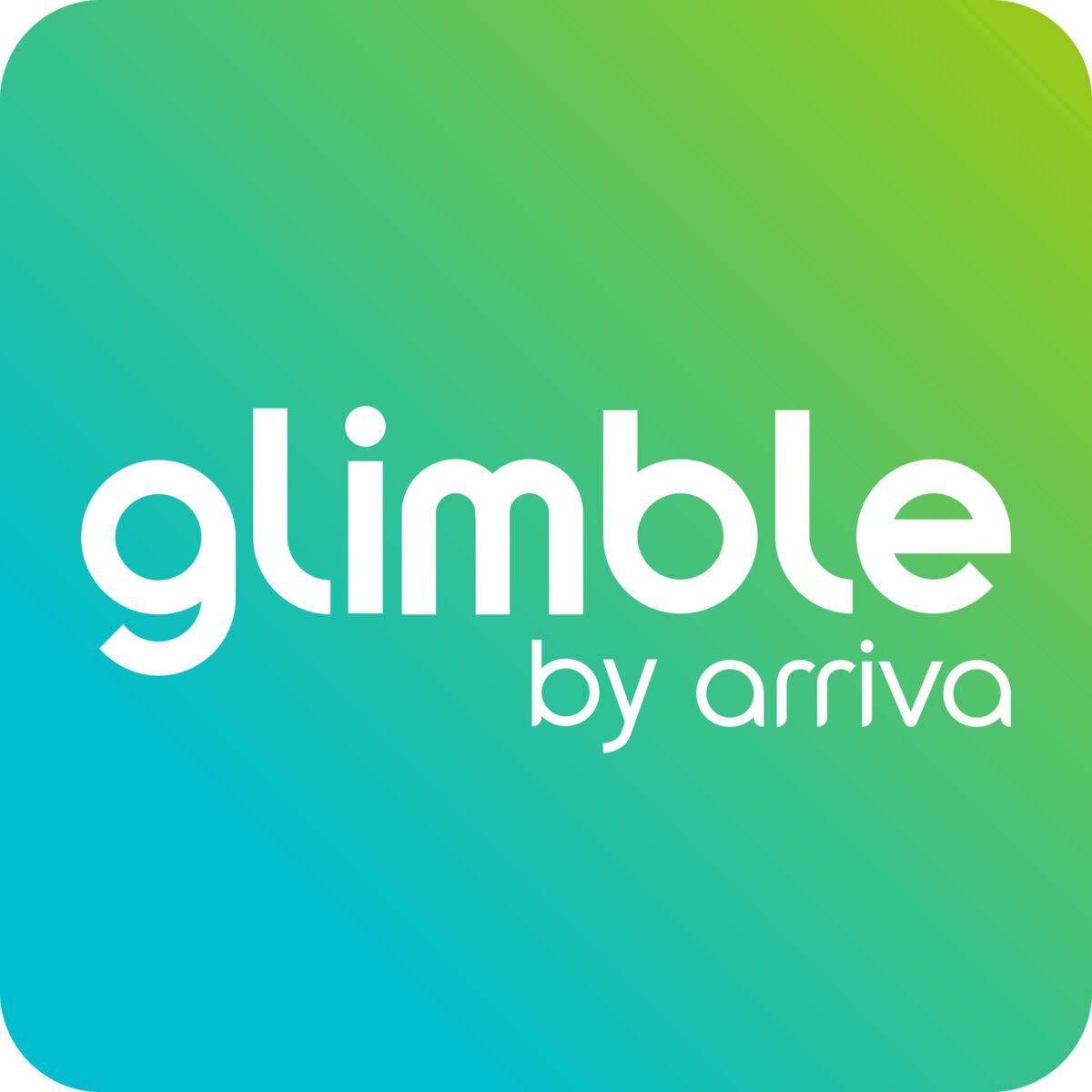 Blauw groene achtergrond met daarop het 'Glimble by Arriva' logo.