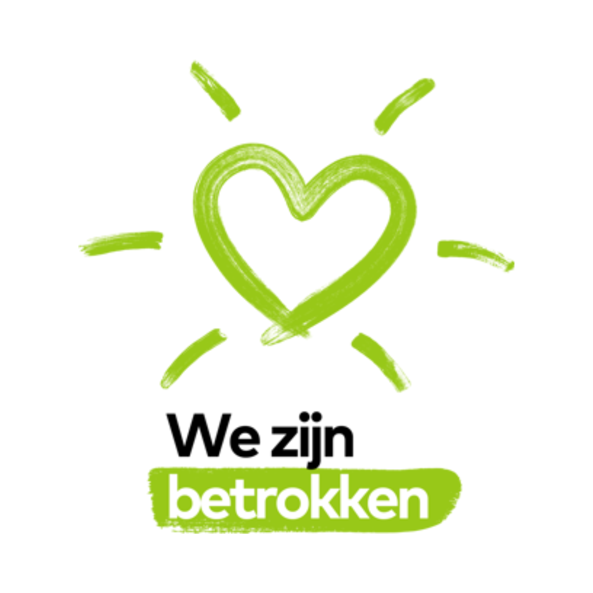 Groen pictogram met een hartje met de tekst: we zijn betrokken